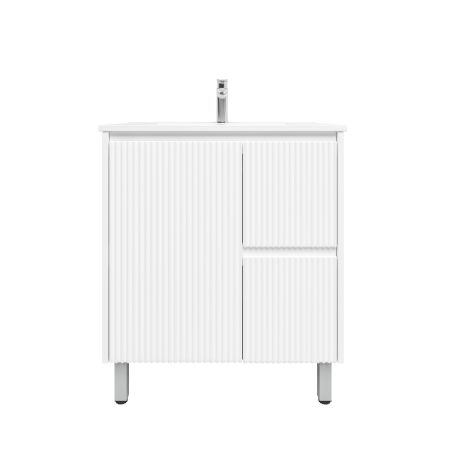 750mm Freestanding with legs  PVC Matte White Fluted Design With Left Hand Drawers Bathroom Vanity Cabinet Only