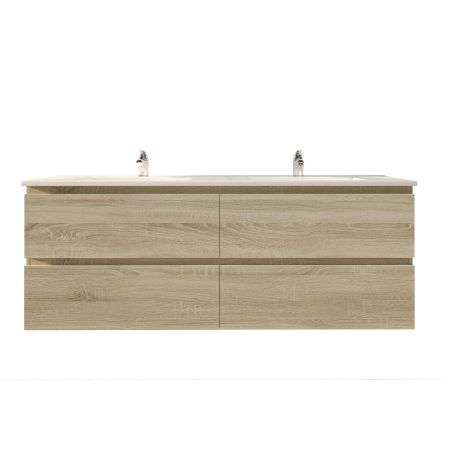 1500mm Wall Hung Bathroom Vanity White Oak Wood Grain 2 PAC Coating MDF Board