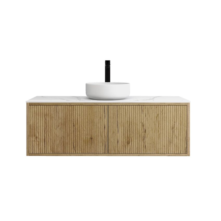 1200mm Prime Oak Wall Hung Bathroom Vanity Left Drawer Grooved MDF Cabinet Only