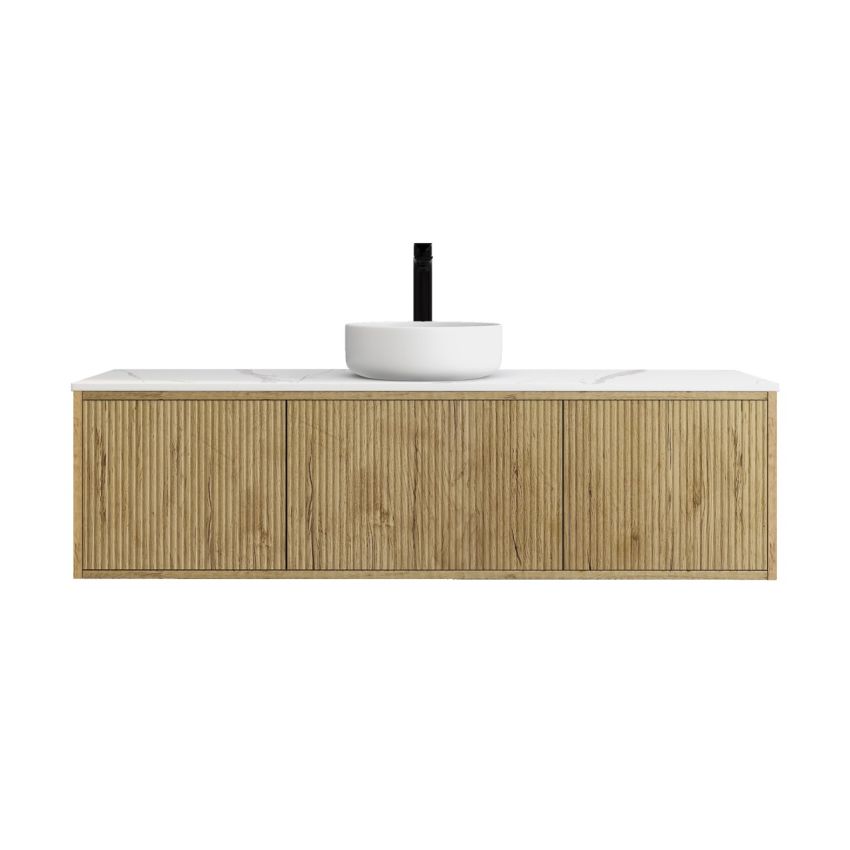 1500mm Prime Oak Wall Hung Bathroom Vanity 2 Drawers Grooved MDF Cabinet Only