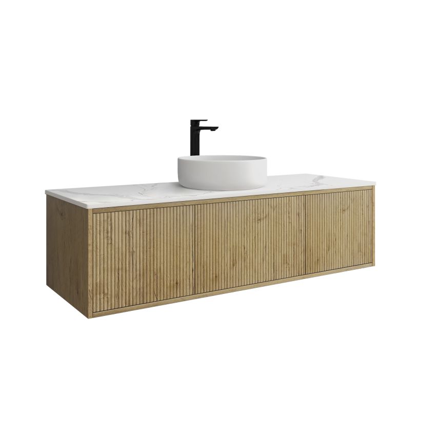 1500mm Prime Oak Wall Hung Bathroom Vanity 2 Drawers Grooved MDF Cabinet Only