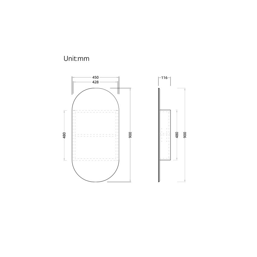 450mm Oval Shape Matte White Finish Bathroom Mirror Cabinet Shaving Storage