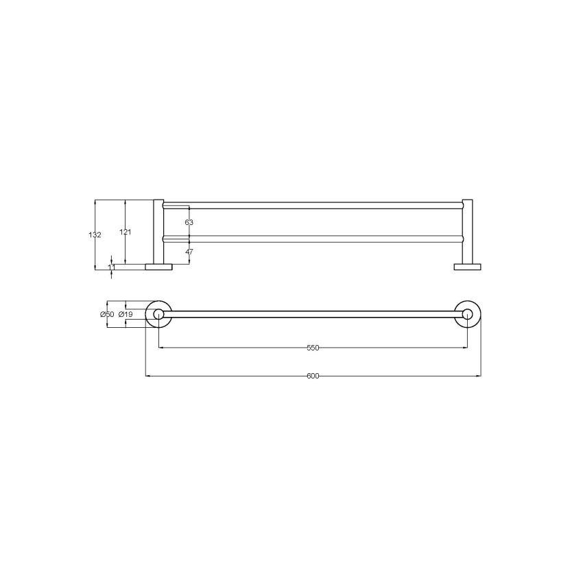 Otus Slimline Double Towel Rail 600mm Gun Metal