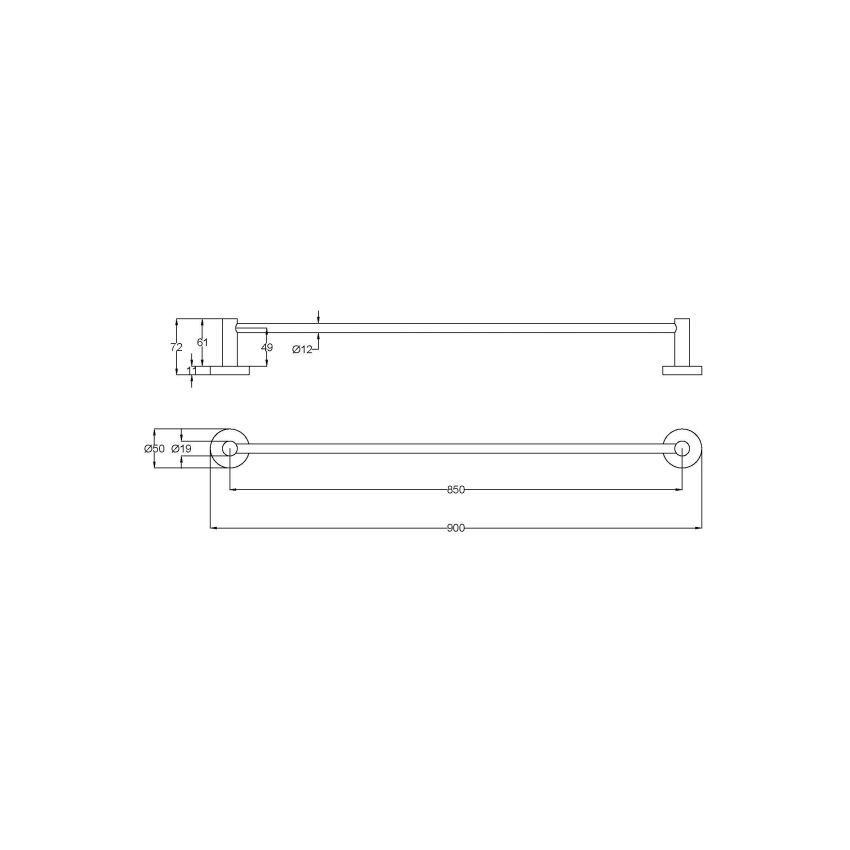 Otus Slimline Single Towel Rail 900mm Brushed Gold