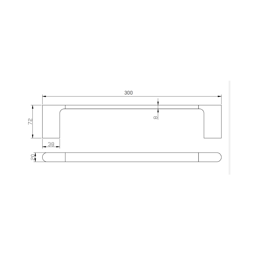 Cora Round Cornered Rectangle Single Towel Rail 300mm  Chrome