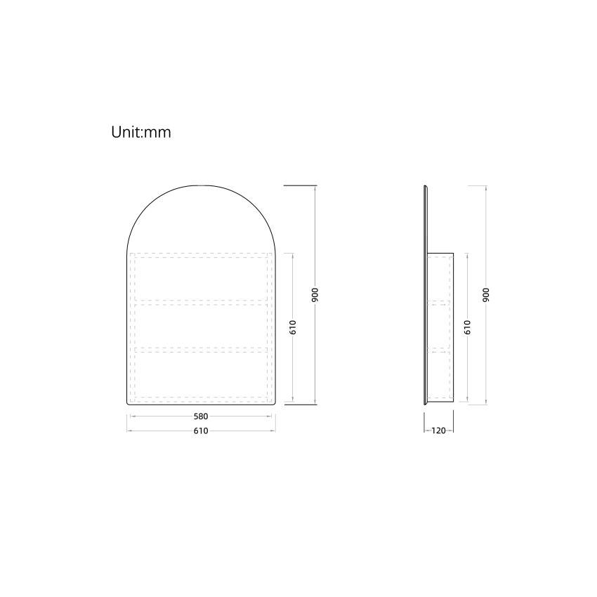 600mm Arch Curved Matte Black Finish Bathroom Mirror Cabinet Shaving Storage