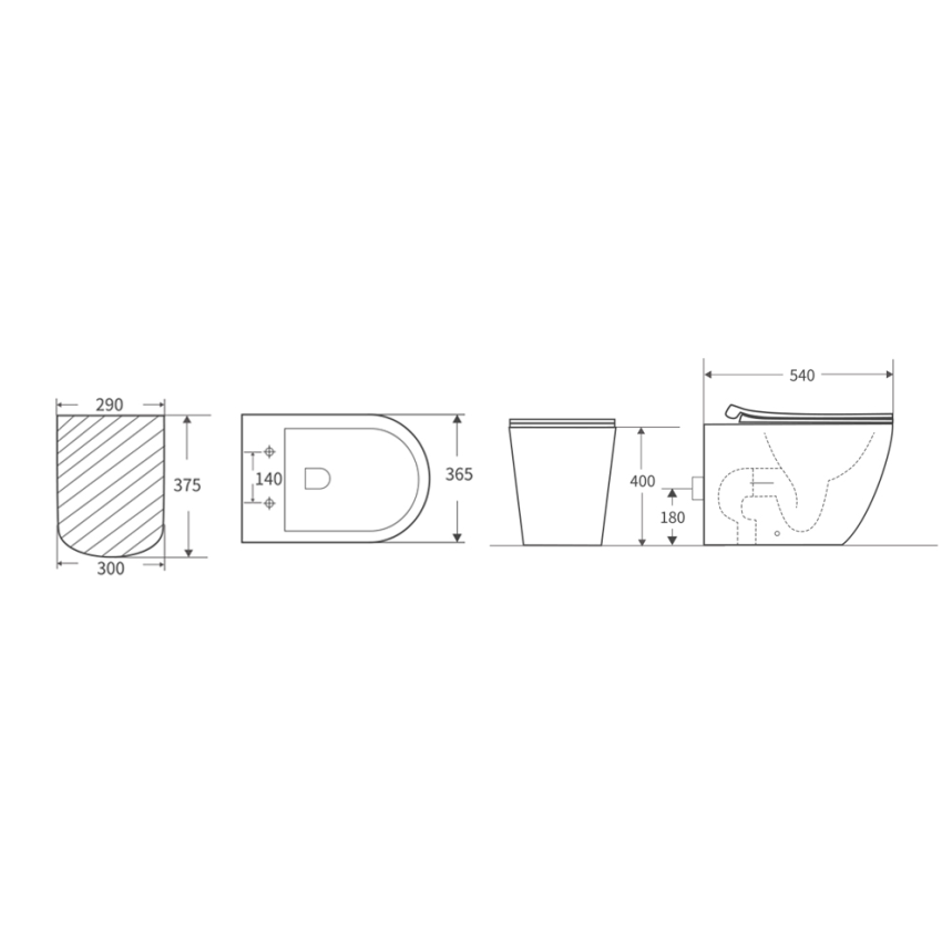 Bathroom Toilet Suites Back to Wall Floor Pan Rimless Dual Flush System Matte White