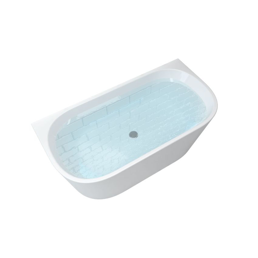 1500mm Back To Wall Bathtub Oval Gloss White Acrylic Rounded Edge