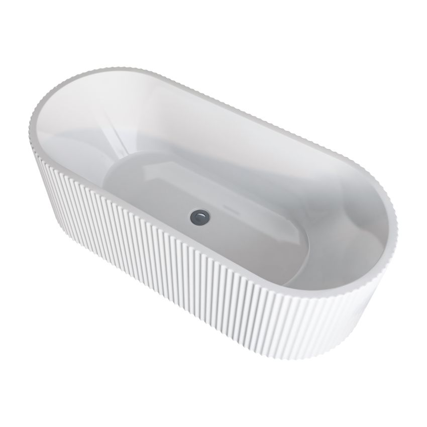 1700mm Freestanding Grooved Ripple Oval Gloss White Acrylic Bathtub