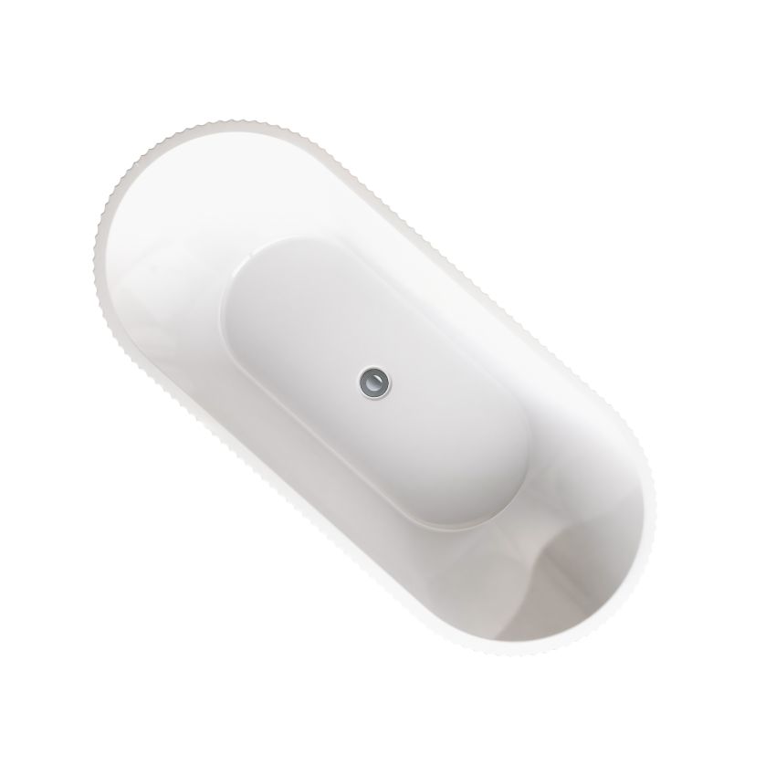 1700mm Freestanding Grooved Ripple Oval Gloss White Acrylic Bathtub