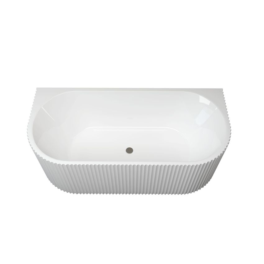 1700mm Back To Wall Grooved Ripple Oval Gloss White Acrylic Bathtub