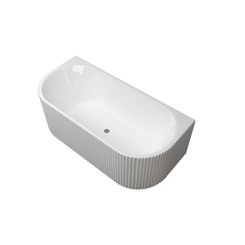 1700mm Back To Wall Grooved Ripple Oval Gloss White Acrylic Bathtub