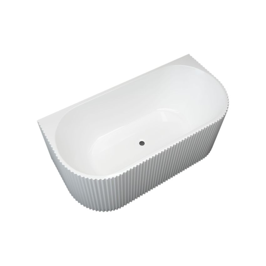 1500mm Back To Wall Grooved Gloss White Acrylic Bathtub No Overflow