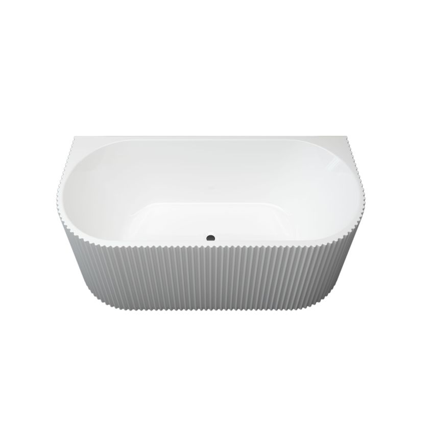 1500mm Back To Wall Grooved Gloss White Acrylic Bathtub No Overflow