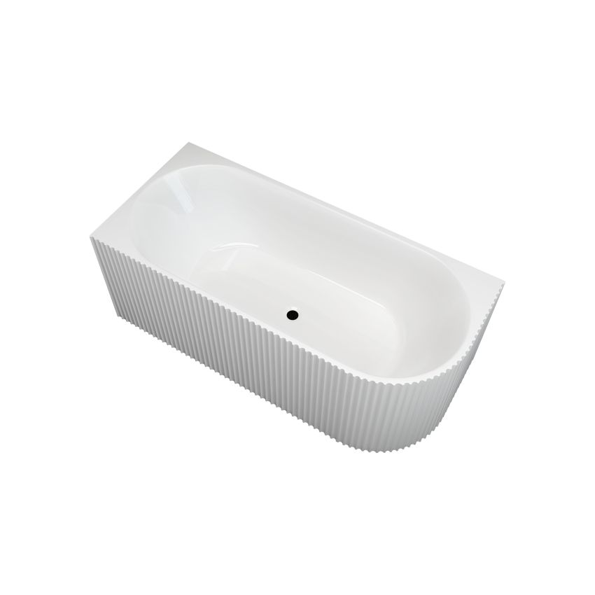 1500mm Freestanding Grooved Left Corner Fit Gloss White Acrylic Bathtub No Overflow