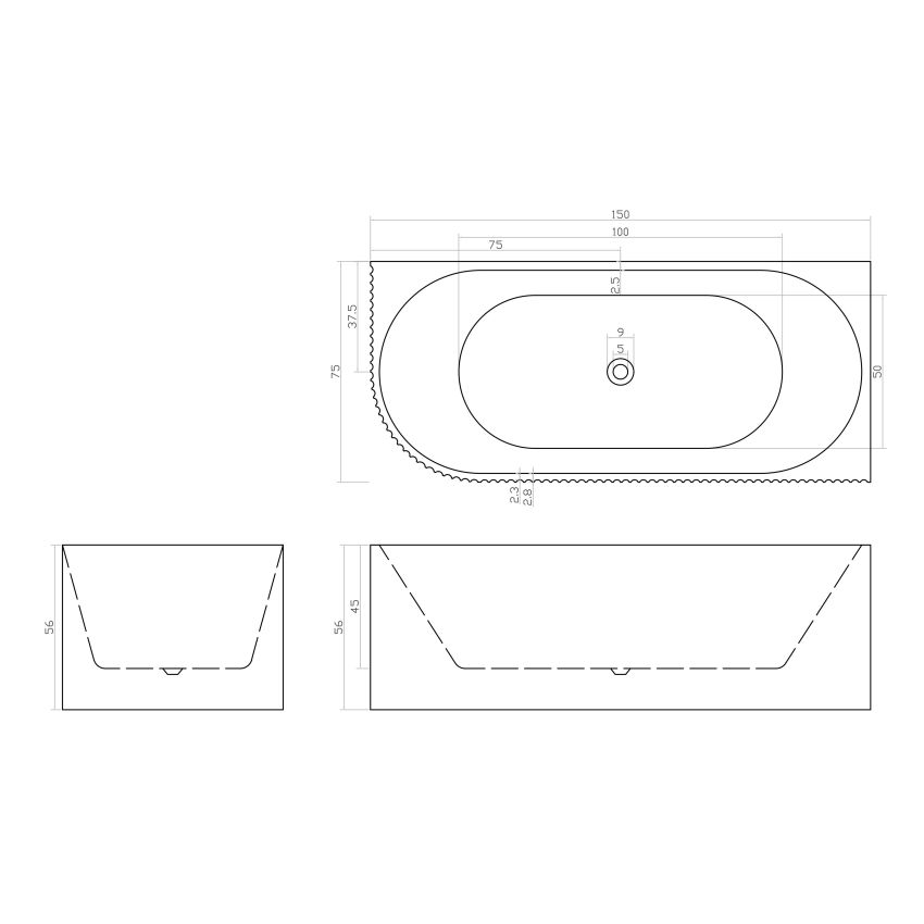 1500mm Freestanding Grooved Right Corner Fit Gloss White Acrylic Bathtub No Overflow