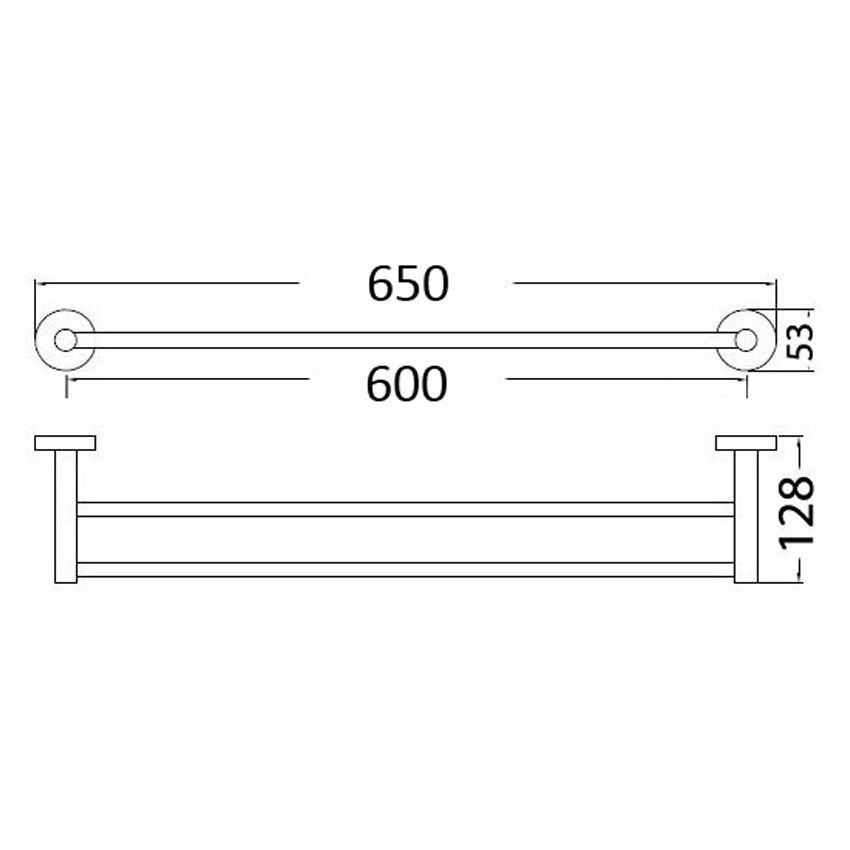 Otus Round Double Towel Rail 600mm Matt Black
