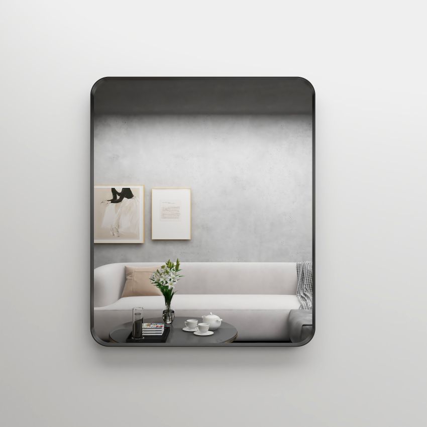 750mm (L) x 900mm (D) Metal Frame Mirror Matte Black Rectangle Framed Mirror