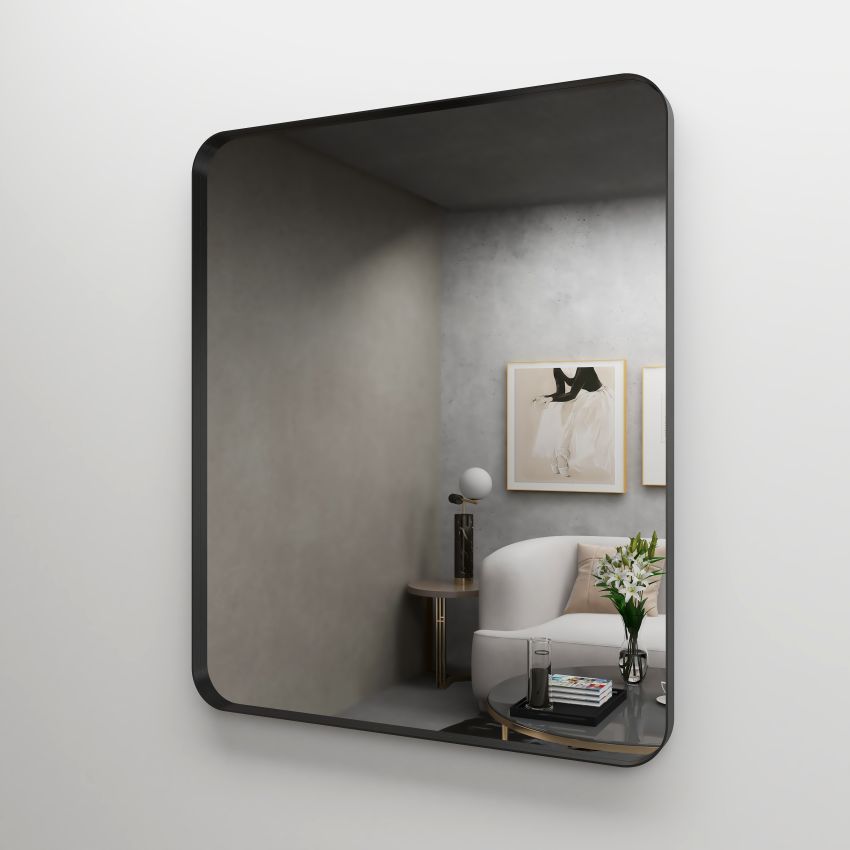 750mm (L) x 900mm (D) Metal Frame Mirror Matte Black Rectangle Framed Mirror