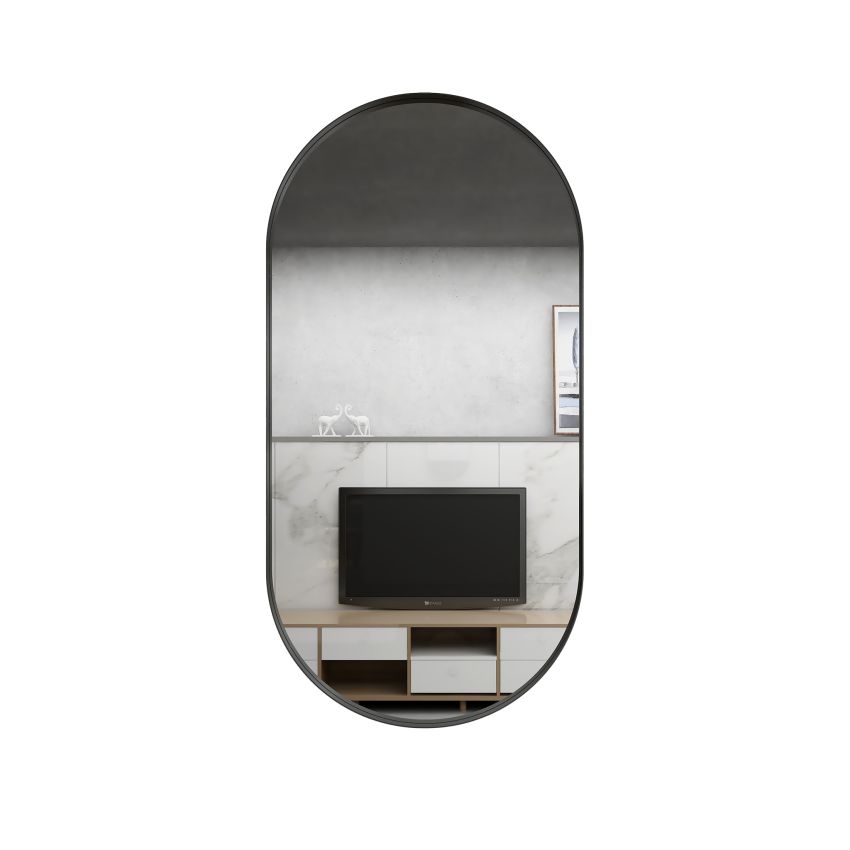 450mm (L) x 900mm (D) Metal Frame Mirror Matte Black Oval Framed Mirror
