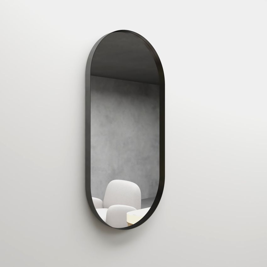 450mm (L) x 900mm (D) Metal Frame Mirror Matte Black Oval Framed Mirror