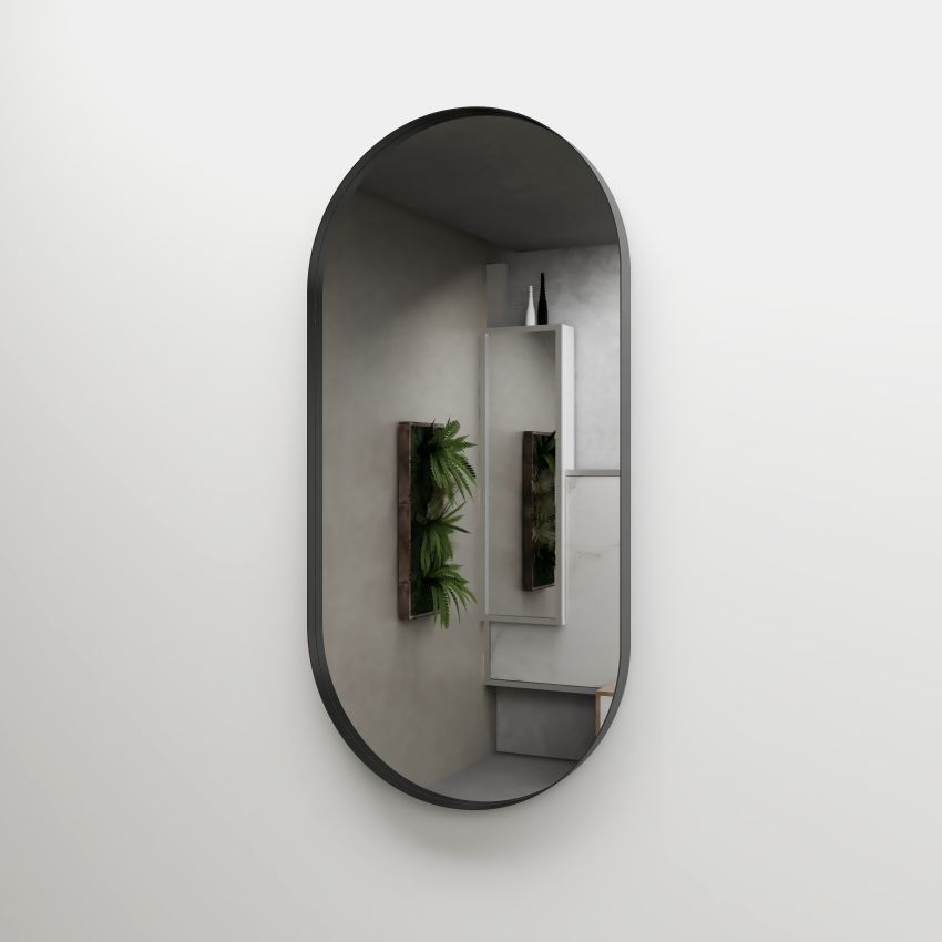 450mm (L) x 900mm (D) Metal Frame Mirror Matte Black Oval Framed Mirror