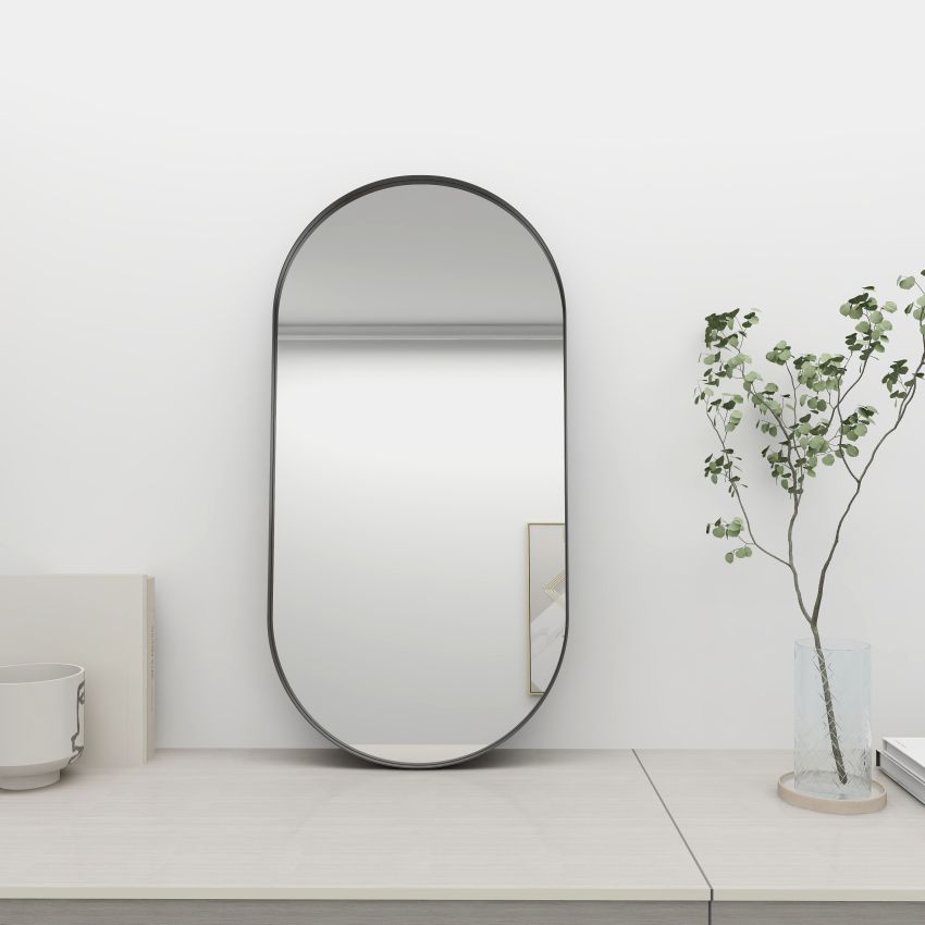 450mm (L) x 900mm (D) Metal Frame Mirror Matte Black Oval Framed Mirror