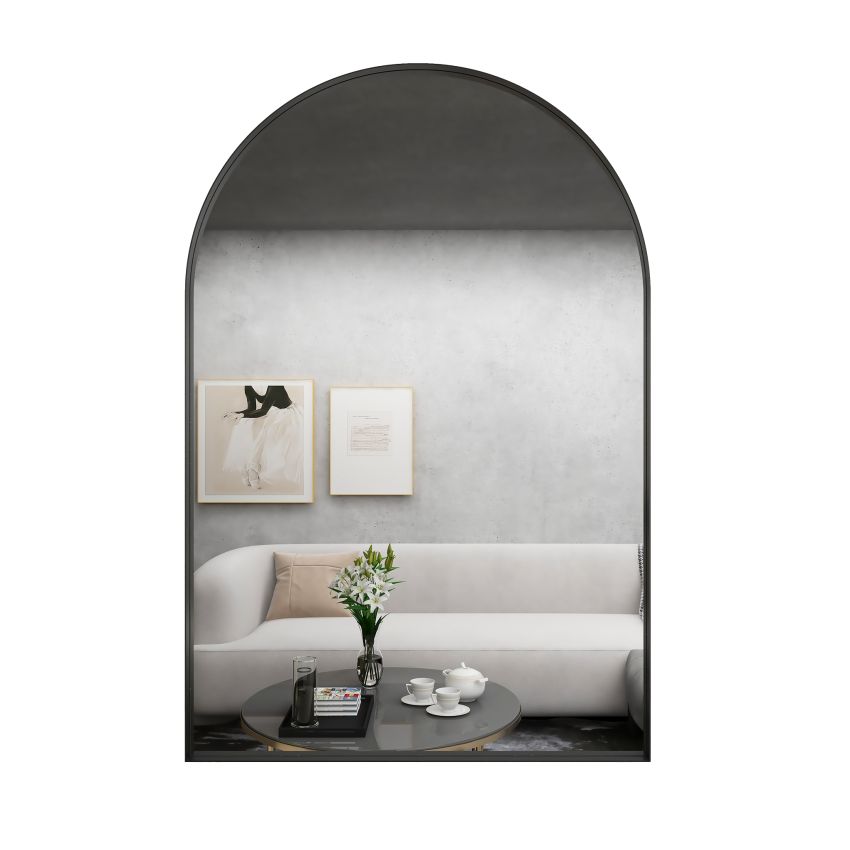 600mm (L) x 900mm (D) Metal Frame Mirror Matte Black Arch Framed Mirror