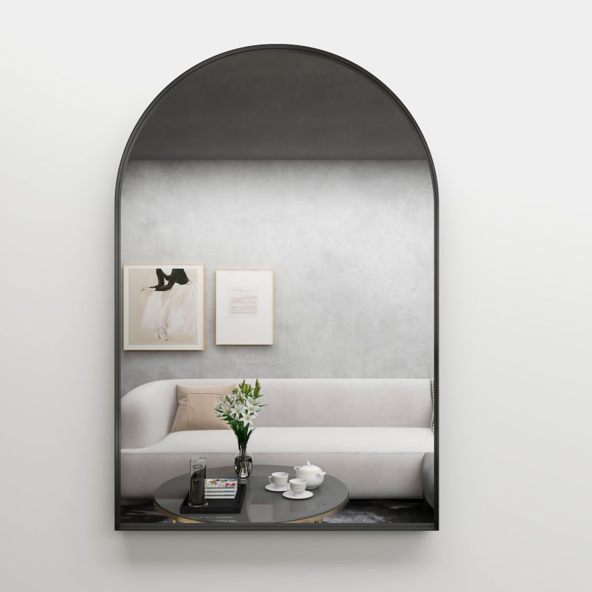 600mm (L) x 900mm (D) Metal Frame Mirror Matte Black Arch Framed Mirror
