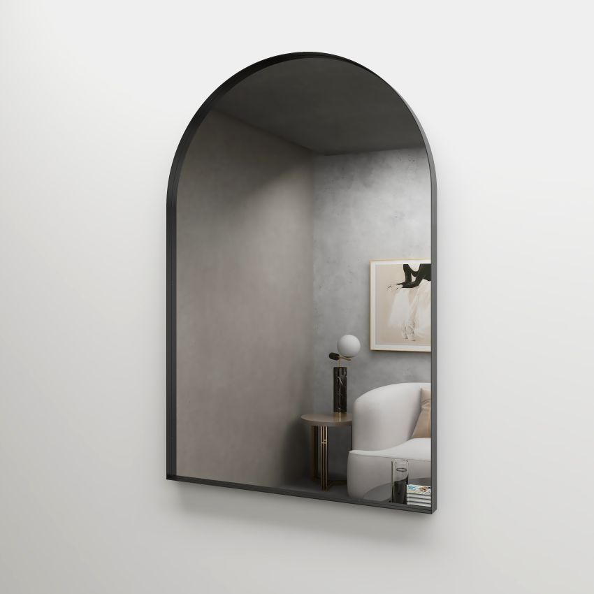 600mm (L) x 900mm (D) Metal Frame Mirror Matte Black Arch Framed Mirror