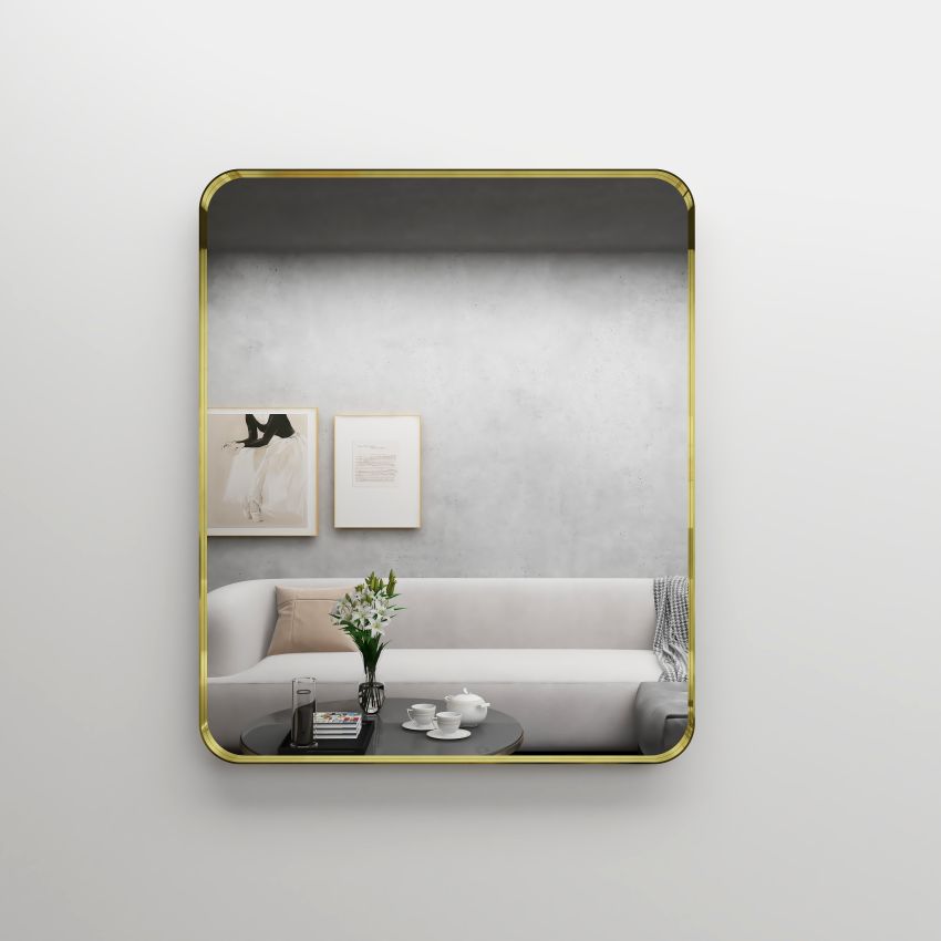 750mm (L) x 900mm (D) Metal Frame Mirror Brushed Gold Rectangle Framed Mirror