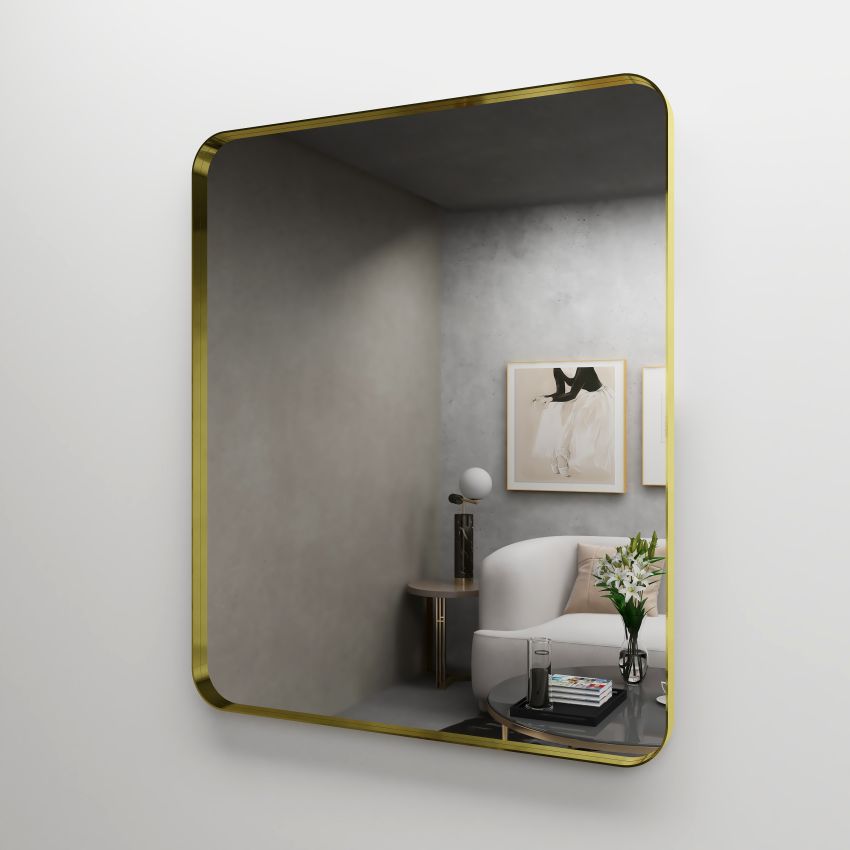 750mm (L) x 900mm (D) Metal Frame Mirror Brushed Gold Rectangle Framed Mirror