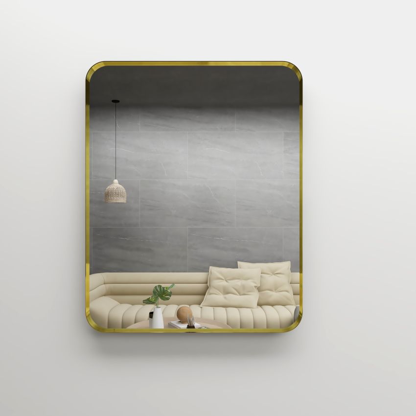 600mm (L) x 750mm (D) Metal Frame Mirror Brushed Gold Rectangle Framed Mirror