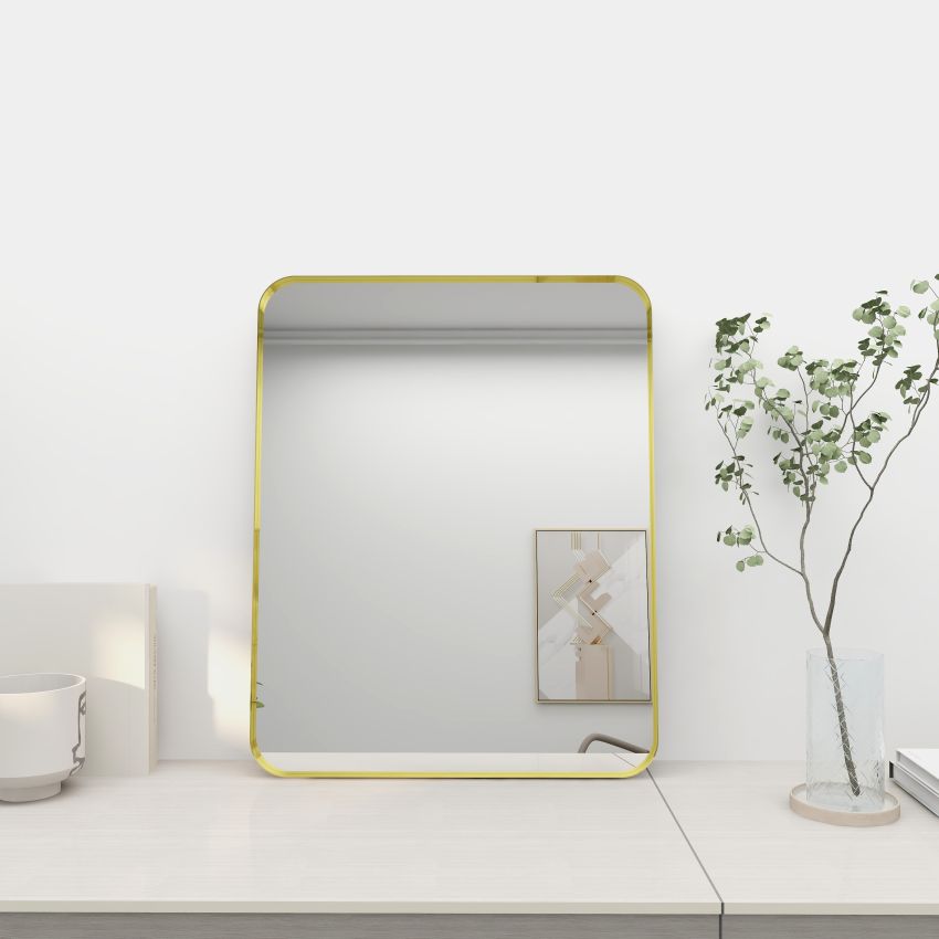 600mm (L) x 750mm (D) Metal Frame Mirror Brushed Gold Rectangle Framed Mirror