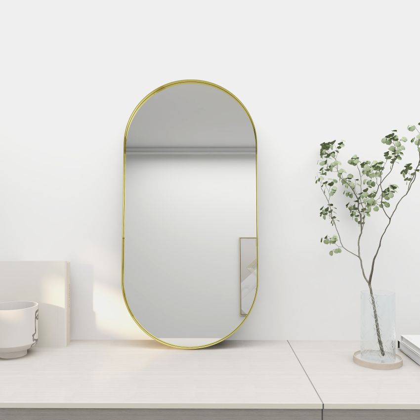 450mm (L) x 900mm (D) Metal Frame Mirror Brushed Gold Oval Framed Mirror