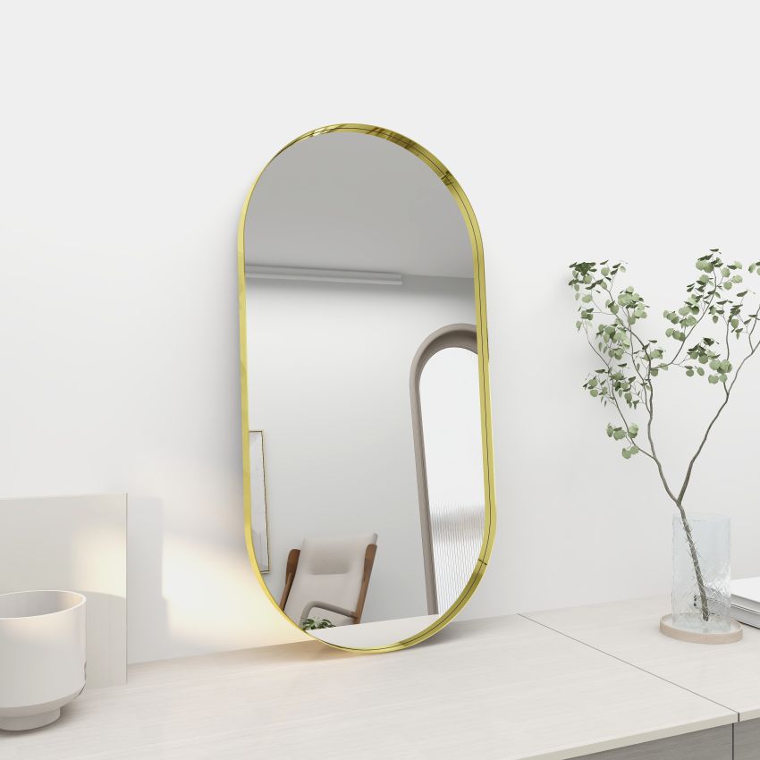 450mm (L) x 900mm (D) Metal Frame Mirror Brushed Gold Oval Framed Mirror
