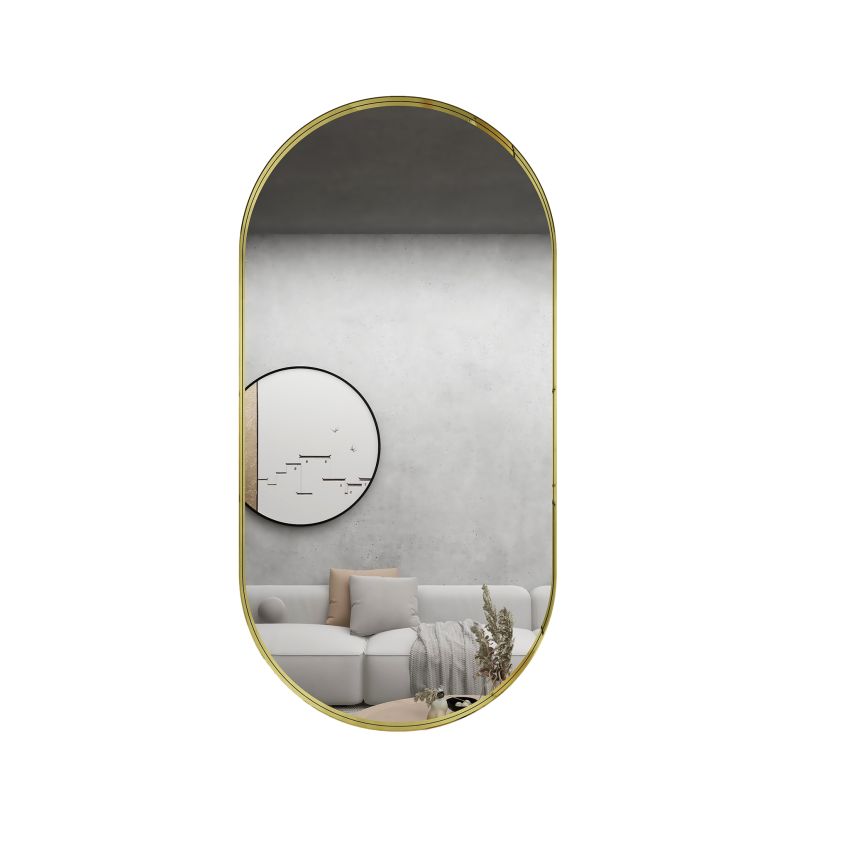 450mm (L) x 900mm (D) Metal Frame Mirror Brushed Gold Oval Framed Mirror