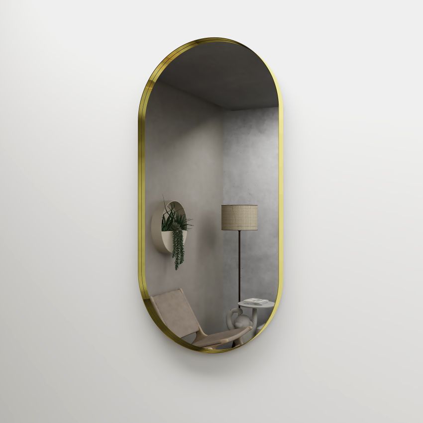 450mm (L) x 900mm (D) Metal Frame Mirror Brushed Gold Oval Framed Mirror