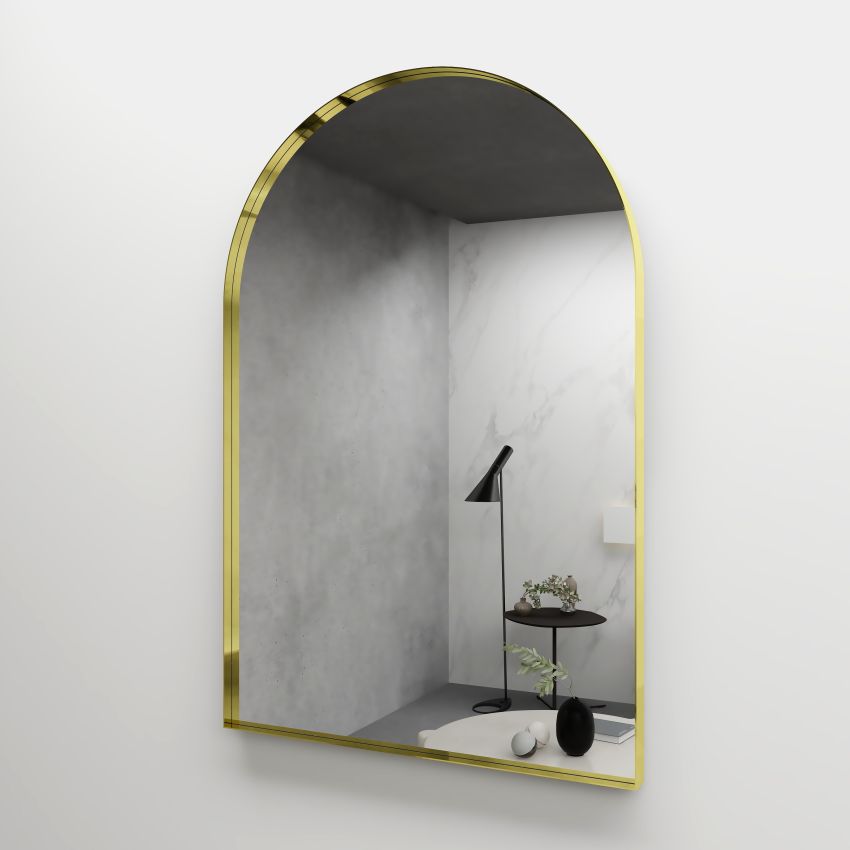 600mm (L) x 900mm (D) Metal Frame Mirror Brushed Gold Arch Framed Mirror