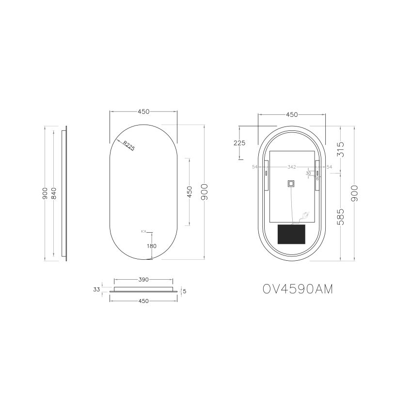 450mm (L) x 900mm (D) Back Lit Oval 3 color LED mirror Bathroom Makeup Smart Touch