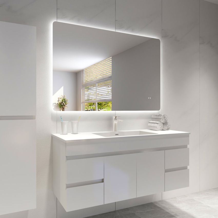 1200mm (L) x 800mm (D) Backlit Round Edge 3 Color Rectangle LED Mirror Bathroom Makeup