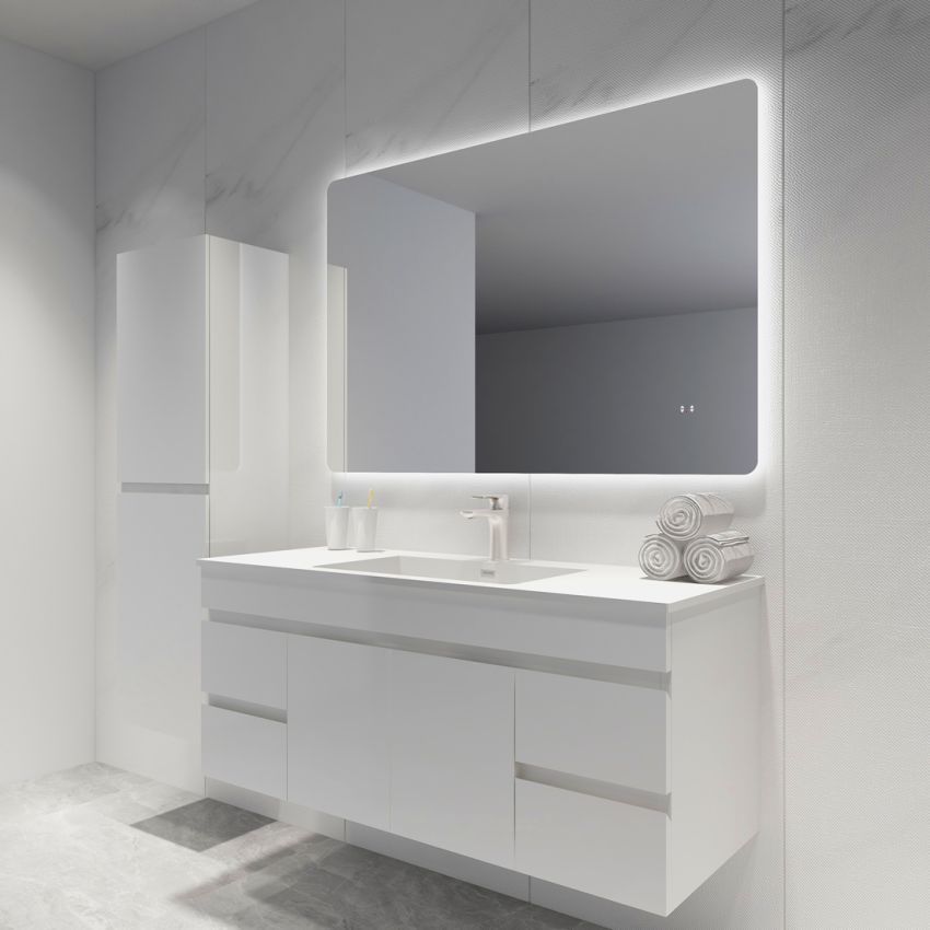 1200mm (L) x 800mm (D) Backlit Round Edge 3 Color Rectangle LED Mirror Bathroom Makeup