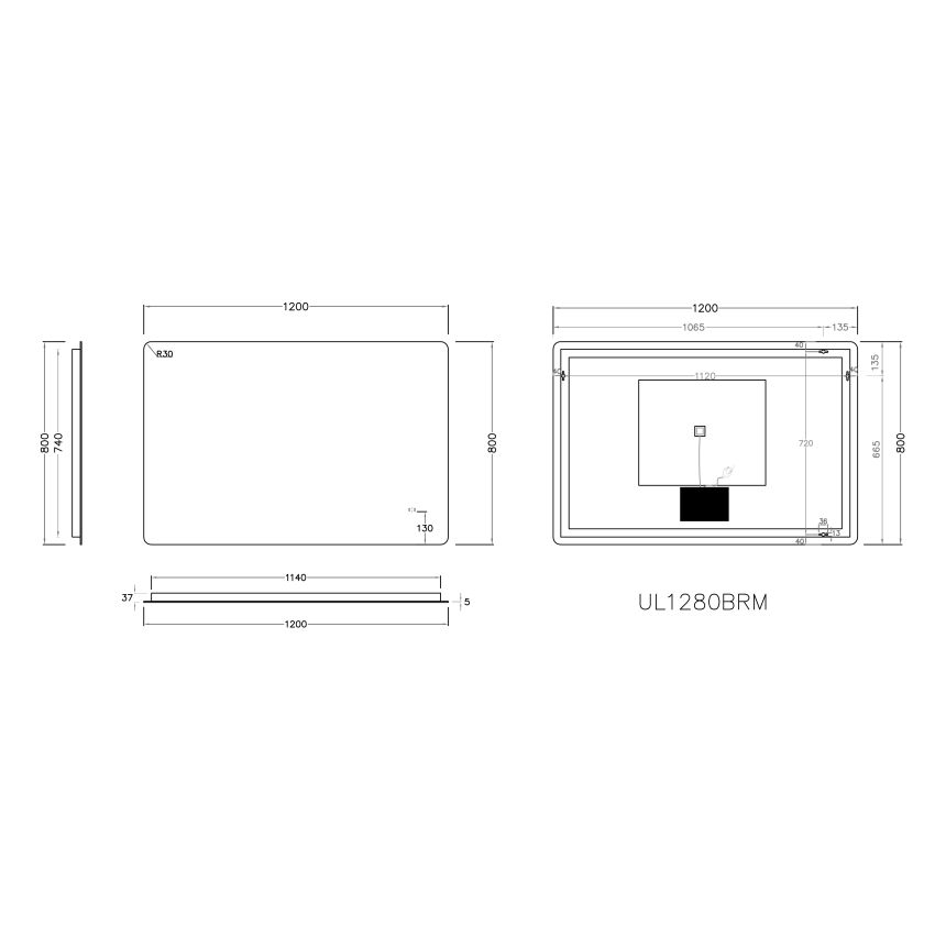 1200mm (L) x 800mm (D) Backlit Round Edge 3 Color Rectangle LED Mirror Bathroom Makeup