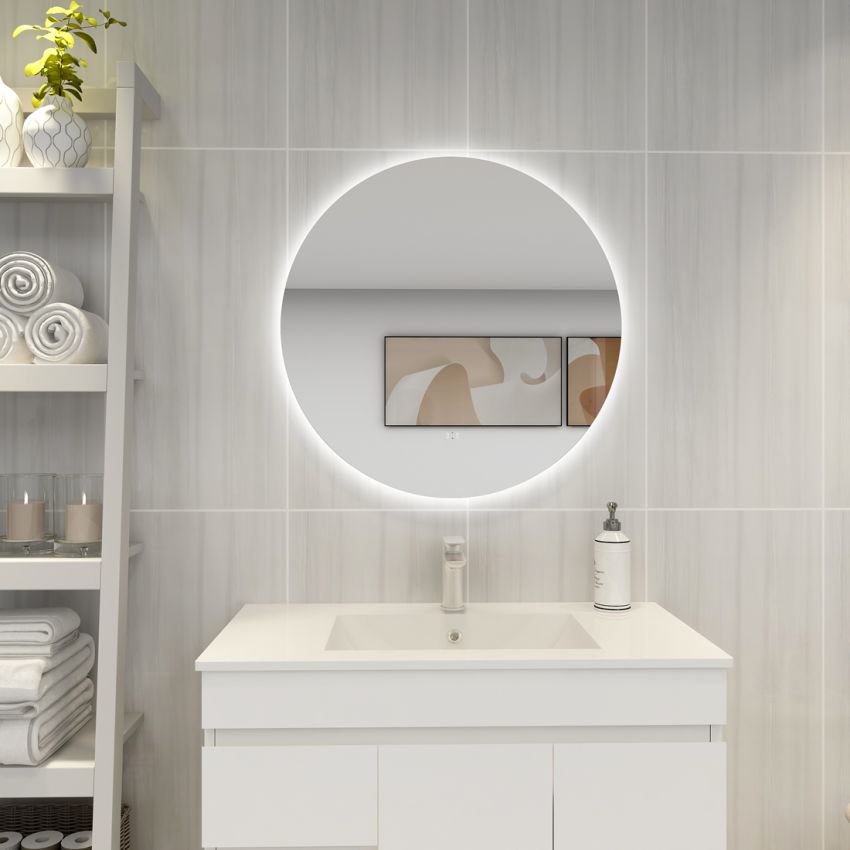 750mm 3 Color Round Backlit Bathroom LED Mirror Dustproof Smart Touch