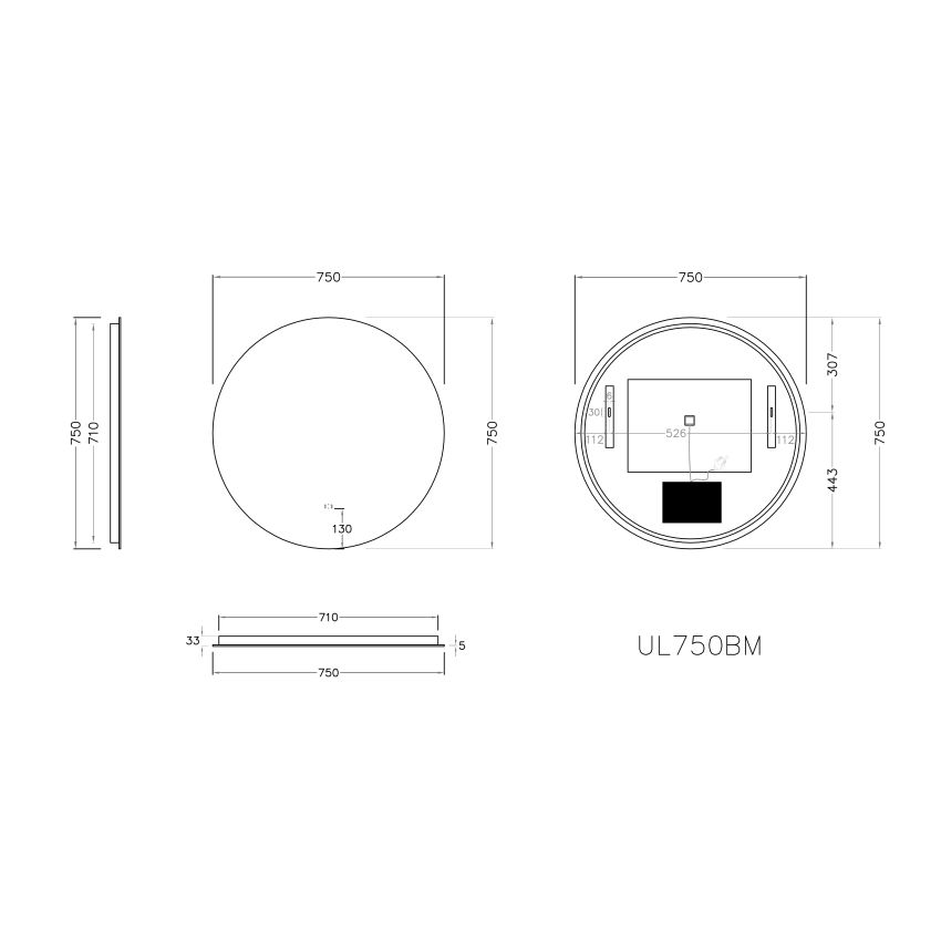 750mm 3 Color Round Backlit Bathroom LED Mirror Dustproof Smart Touch