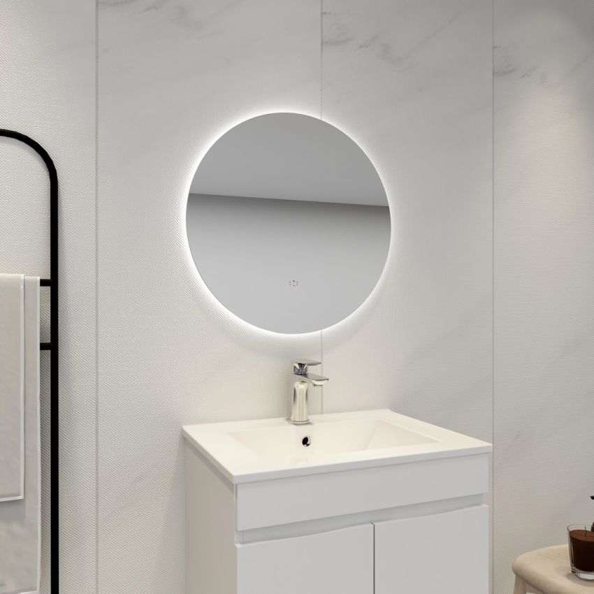 600mm 3 Color Round Backlit Bathroom LED Mirror Dustproof Smart Touch