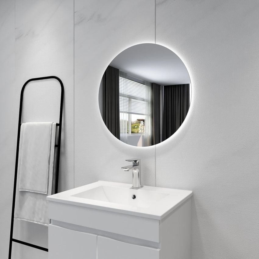 600mm 3 Color Round Backlit Bathroom LED Mirror Dustproof Smart Touch