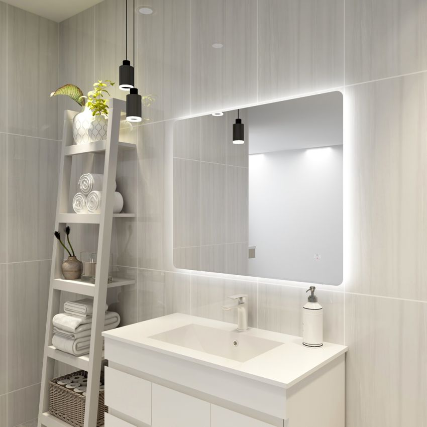 900mm (L) x 750mm (D) Round Edge 3 Color Rectangle Backlit Bathroom LED Mirror