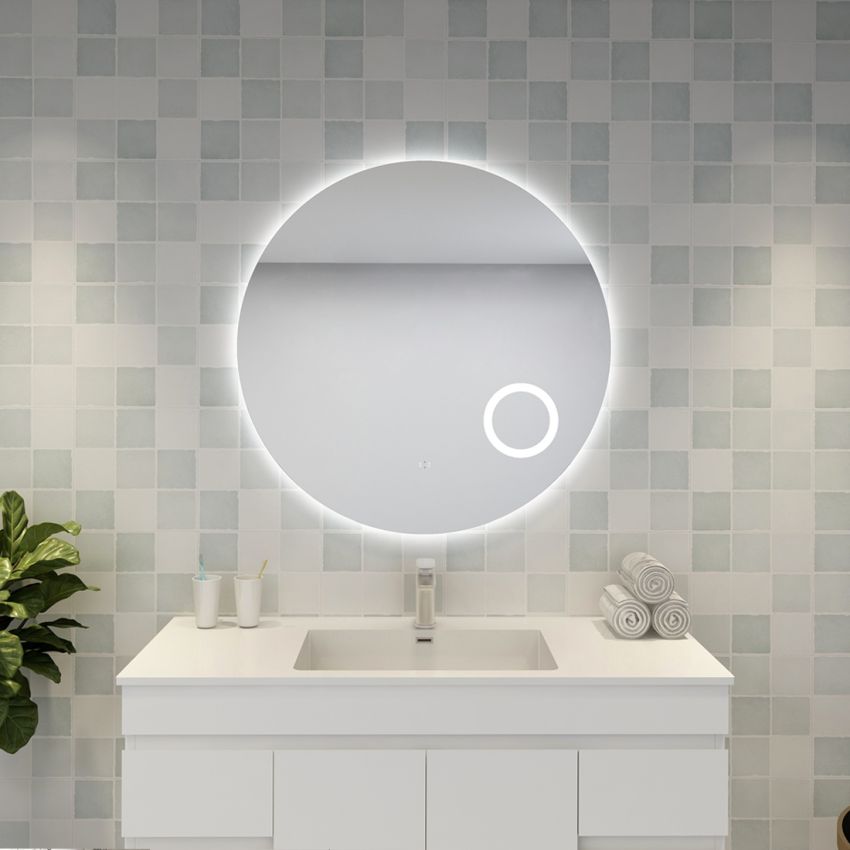 900mm 3 Color Round Backlit LED Mirror with Magnifying Mirror Smart Touch
