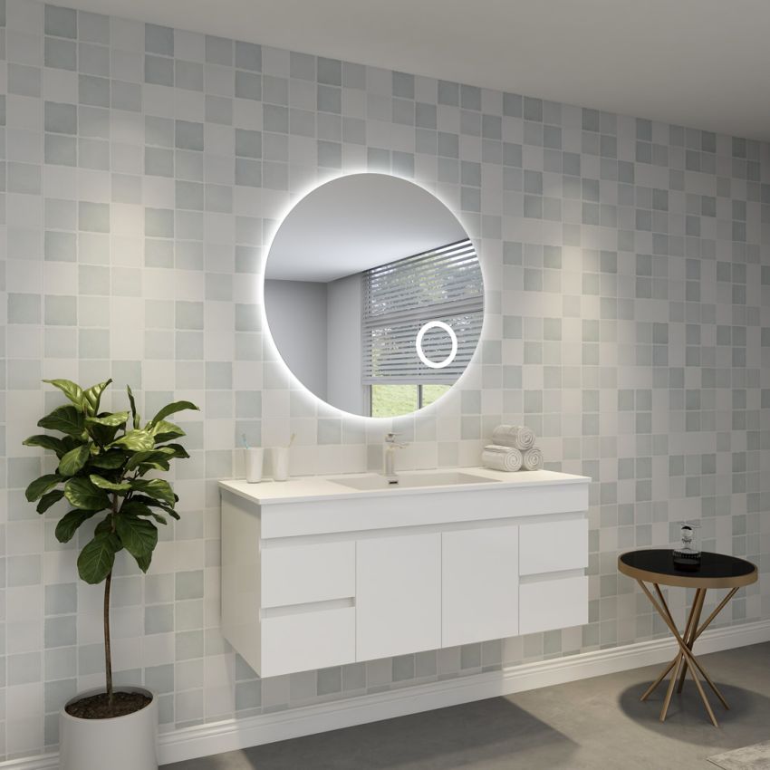 900mm 3 Color Round Backlit LED Mirror with Magnifying Mirror Smart Touch